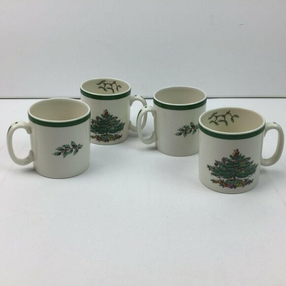 Vintage Spode Christmas Tree Tom & Jerry Mug Set 4 Box Porcelain China - Picture 1 of 8